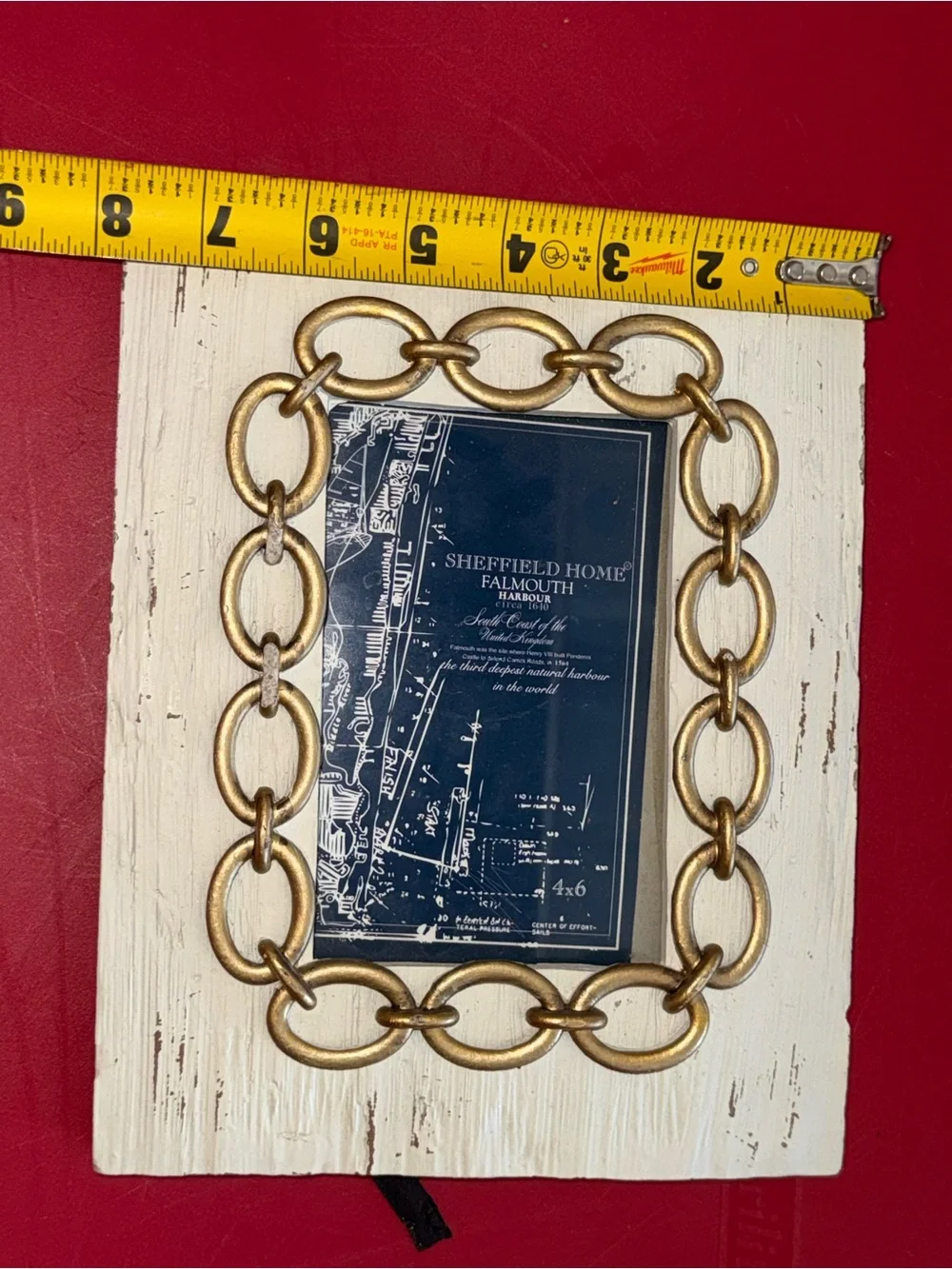 Sheffield Home Distressed Wood‎ & Gold Chain Link 4x6 Picture Frame